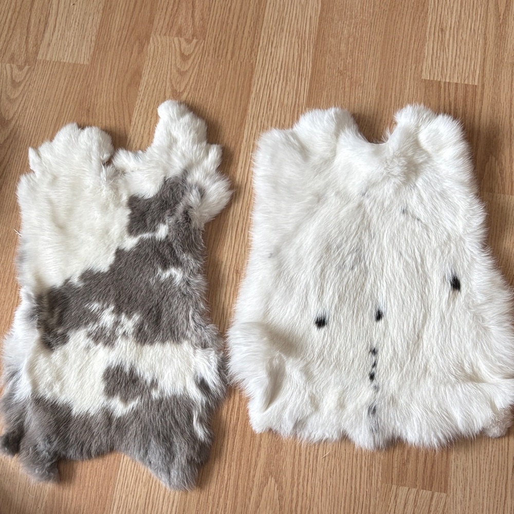 A154 White & Gray Rabbit Fur Pelts — Set of 2 for Crafts